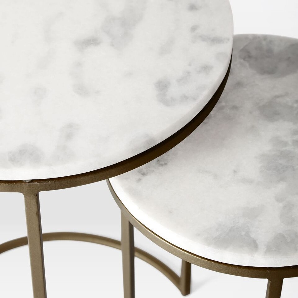 Round Nesting Side Tables Set Marble/Antique Brass West Elm Australia